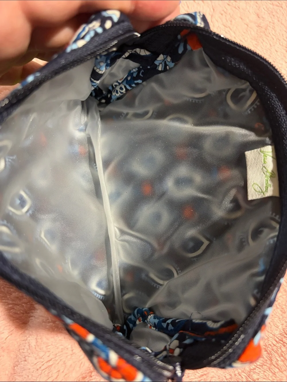 Vera Bradley Quilted Zip Small Cosmetic - Navy, Light Blue & Orange Paisley